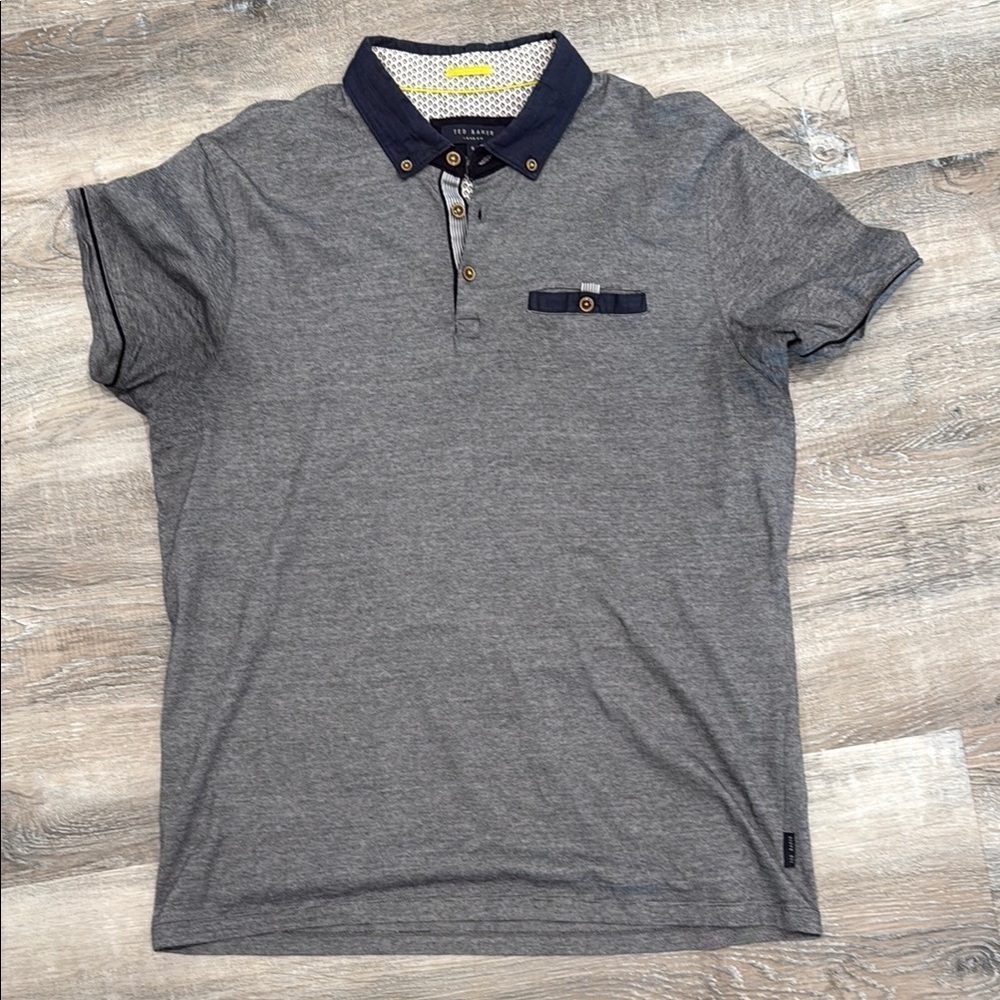 Ted Baker Gray Polo Shirt with Navy Accents sz s